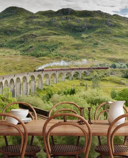 mural de papel pintado de un tren llamado Tren de vapor en el viaducto de Glenfinnan para hogares y oficinas