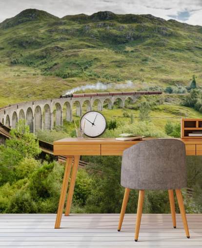 Eisenbahn-Tapete namens Steam Train auf dem Glenfinnan-Viadukt für Wohnungen und Büros