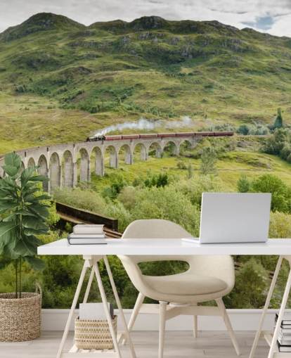 junan taustakuvamaalaus nimeltä Steam Train Glenfinnan Viaductissa koteihin ja toimistoihin
