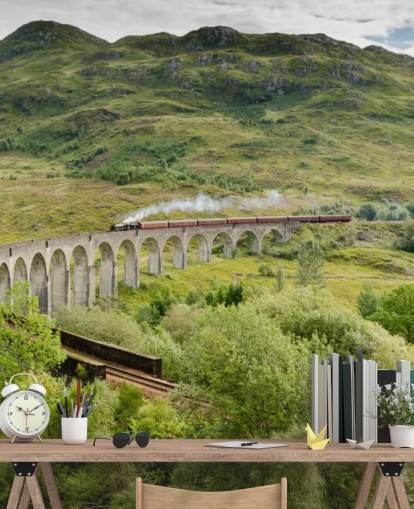 train wallpaper mural called Steam Train on Glenfinnan Viaduct for homes and offices