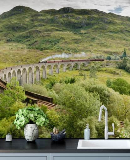 train wallpaper mural called Steam Train on Glenfinnan Viaduct for homes and offices
