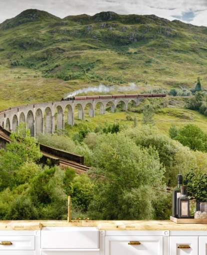 mural de papel pintado de un tren llamado Tren de vapor en el viaducto de Glenfinnan para hogares y oficinas