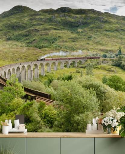 tog tapet veggmaleri kalt Steam Train på Glenfinnan Viaduct for hjem og kontorer