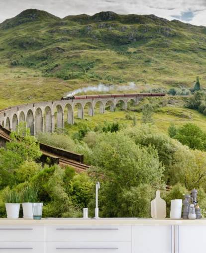 carta da parati murale con treno chiamato Steam Train on Glenfinnan Viaduct per case e uffici