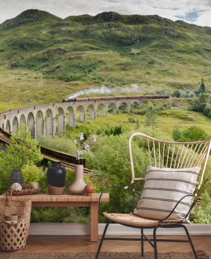 mural de papel de parede de trem chamado Steam Train on Glenfinnan Viaduct para residências e escritórios mural de papel de parede de trem chamado Steam Train on Glenfinnan Viaduct para residências e escritórios
