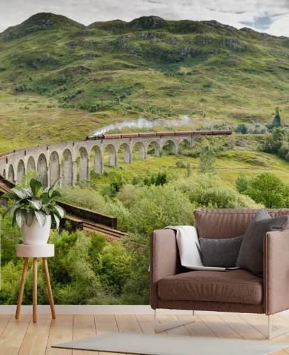 Eisenbahn-Tapete namens Steam Train auf dem Glenfinnan-Viadukt für Wohnungen und Büros Eisenbahn-Tapete namens Steam Train auf dem Glenfinnan-Viadukt für Wohnungen und Büros