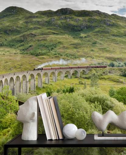 mural de papel pintado de un tren llamado Tren de vapor en el viaducto de Glenfinnan para hogares y oficinas