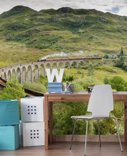 junan taustakuvamaalaus nimeltä Steam Train Glenfinnan Viaductissa koteihin ja toimistoihin