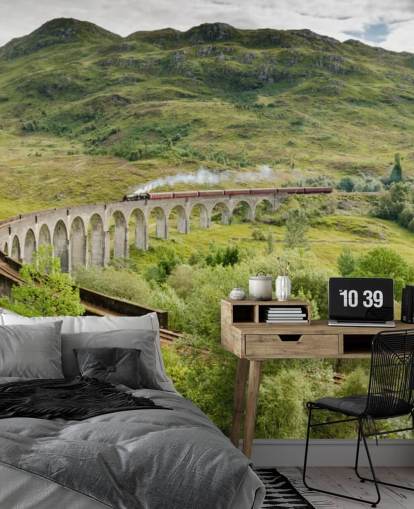 Eisenbahn-Tapete namens Steam Train auf dem Glenfinnan-Viadukt für Wohnungen und Büros