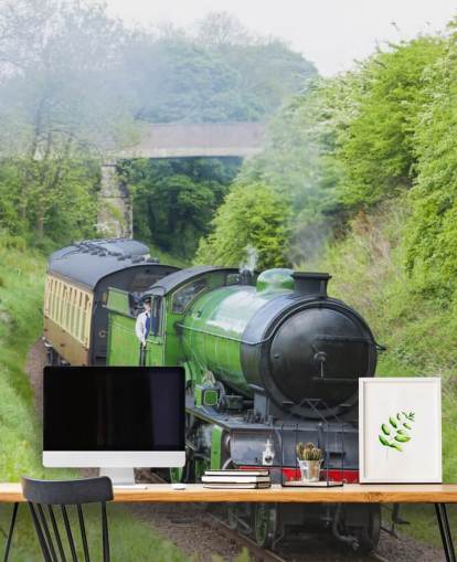 Stoomtrein close-up behang