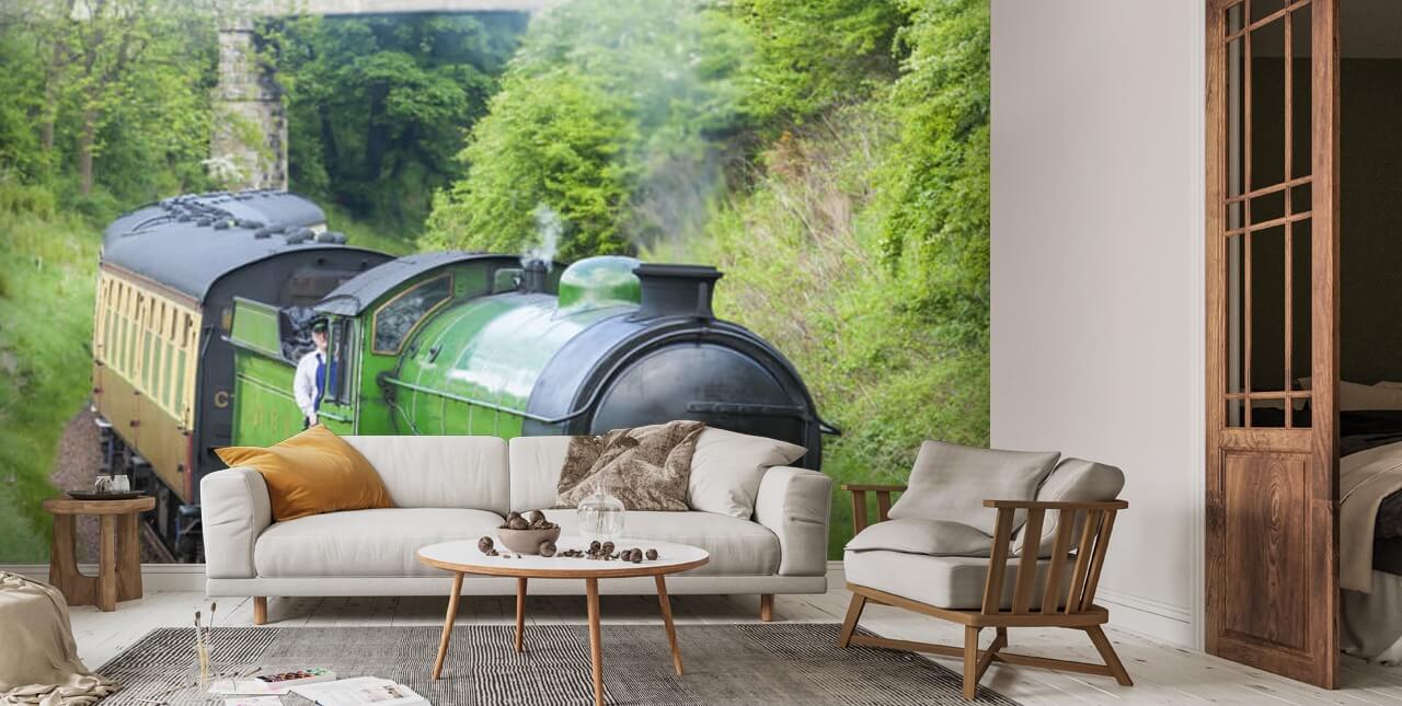Steam Train in Countryside Wall Mural | Wallsauce US