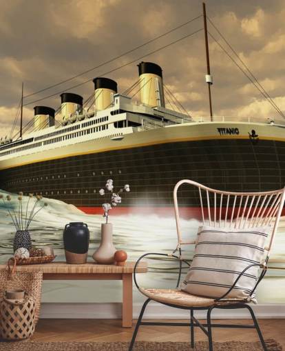 Titanic schip op ruwe zee behang