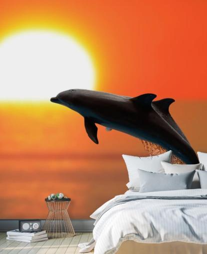 Papel de Parede Jumping Dolphins at Sunset Papel de Parede Jumping Dolphins at Sunset