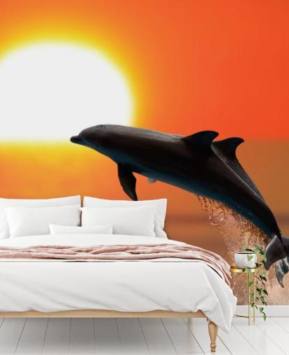 Papel de Parede Jumping Dolphins at Sunset Papel de Parede Jumping Dolphins at Sunset