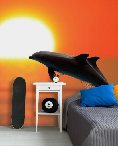 Jumping Dolphins at Sunset Wallpaper Jumping Dolphins at Sunset Wallpaper