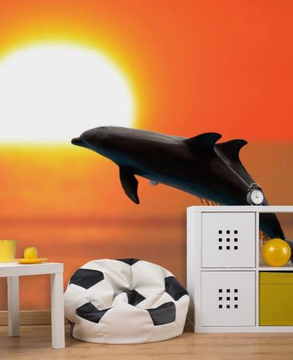 Papel de Parede Jumping Dolphins at Sunset