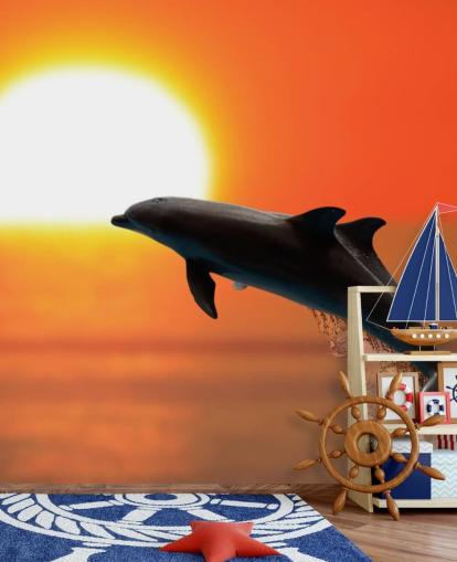 Papier peint dauphins sauteurs au coucher du soleil Papier peint dauphins sauteurs au coucher du soleil