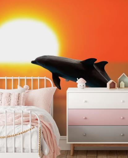 Jumping Dolphins at Sunset Wallpaper Jumping Dolphins at Sunset Wallpaper