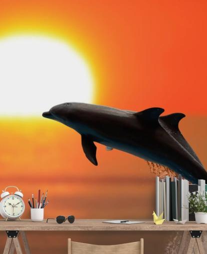 Papier peint dauphins sauteurs au coucher du soleil Papier peint dauphins sauteurs au coucher du soleil