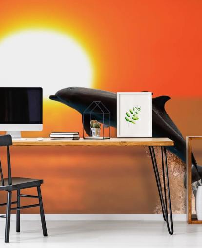 Jumping Dolphins at Sunset Wallpaper Jumping Dolphins at Sunset Wallpaper