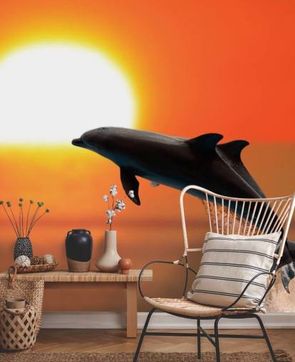 Jumping Dolphins at Sunset Wallpaper