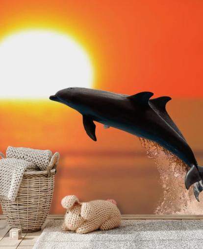 Papel de Parede Jumping Dolphins at Sunset Papel de Parede Jumping Dolphins at Sunset