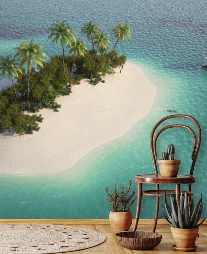 Luftaufnahme von Kleine Palm Tree Island und Boot Wallpaper