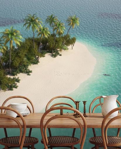 Aerial View of Small Palm Tree Island and Boat Wallpaper Aerial View of Small Palm Tree Island and Boat Wallpaper