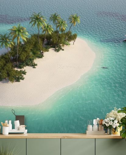 Luftaufnahme von Kleine Palm Tree Island und Boot Wallpaper Luftaufnahme von Kleine Palm Tree Island und Boot Wallpaper