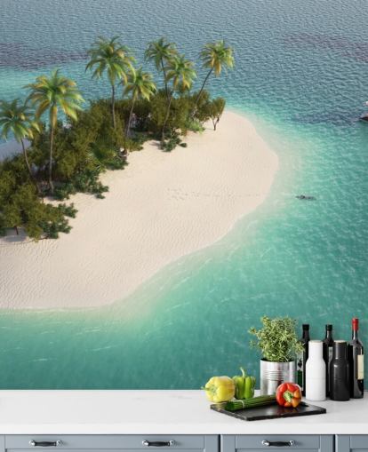 Luftfoto af små Palm Tree Island og båd tapet Luftfoto af små Palm Tree Island og båd tapet