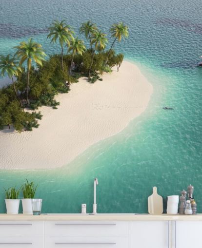 Aerial View of Small Palm Tree Island and Boat Wallpaper Aerial View of Small Palm Tree Island and Boat Wallpaper