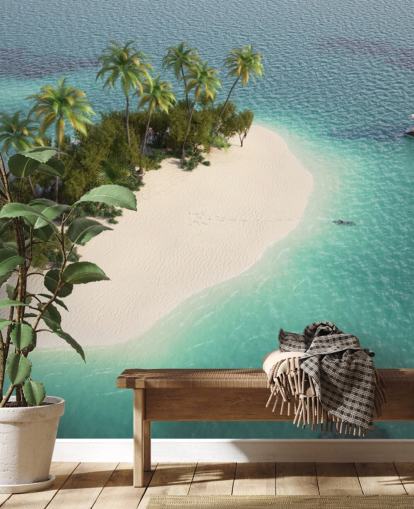 Flygfoto av små Palm Tree Island och båt Bakgrund