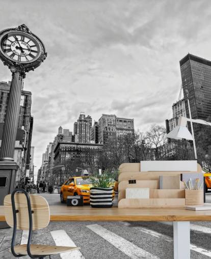 Schwarz-Weiß-New York mit gelben Taxis Tapete