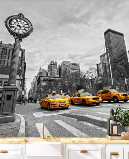 papel pintado blanco y negro de Nueva York con taxis amarillos papel pintado blanco y negro de Nueva York con taxis amarillos