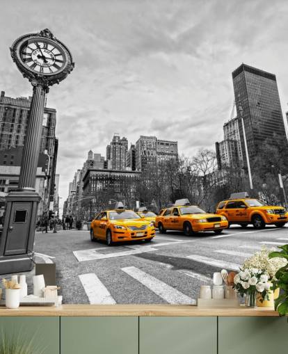 carta da parati new york in bianco e nero con taxi gialli carta da parati new york in bianco e nero con taxi gialli