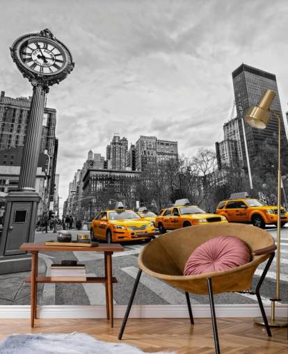 Schwarz-Weiß-New York mit gelben Taxis Tapete