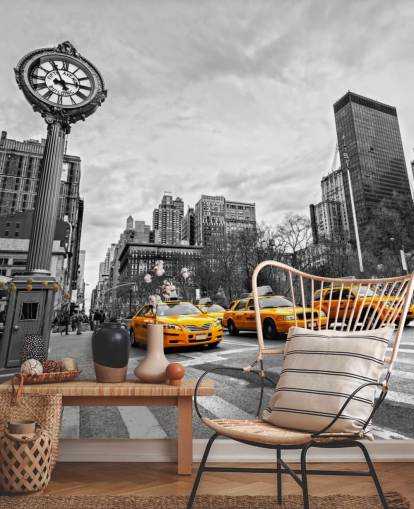 papel pintado blanco y negro de Nueva York con taxis amarillos papel pintado blanco y negro de Nueva York con taxis amarillos