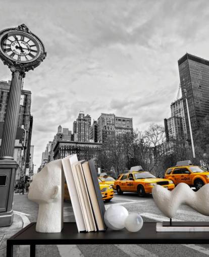 black and white new york with yellow cabs wallpaper