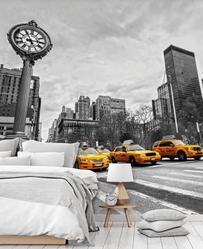 sort og hvid new york med gule førerhuse tapet