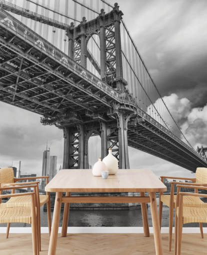 zwart-wit Brooklyn Bridge muurschildering zwart-wit Brooklyn Bridge muurschildering