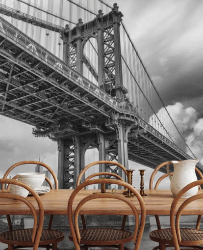 Sort og hvid Brooklyn Bridge vægmaleri Sort og hvid Brooklyn Bridge vægmaleri