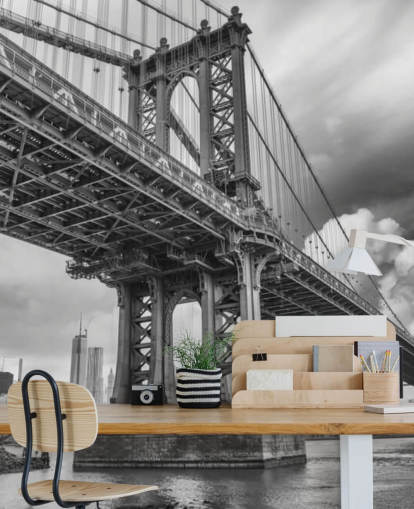 Black and White Brooklyn Bridge Wall Mural