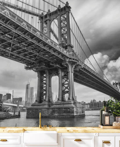 Mural de pared Puente de Brooklyn blanco y negro