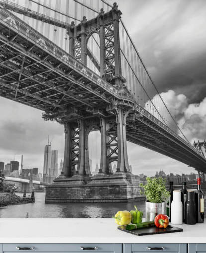 Svart-hvitt Brooklyn Bridge veggmaleri