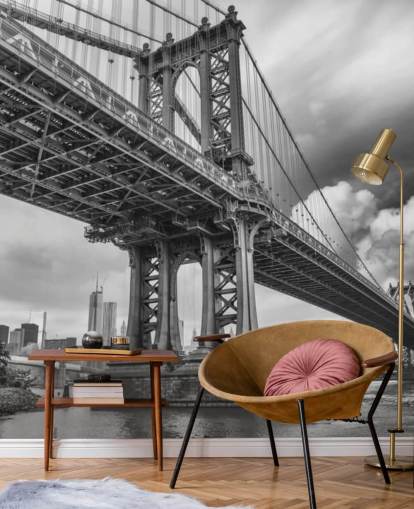 Black and White Brooklyn Bridge Wall Mural
