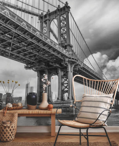 Svart-hvitt Brooklyn Bridge veggmaleri Svart-hvitt Brooklyn Bridge veggmaleri