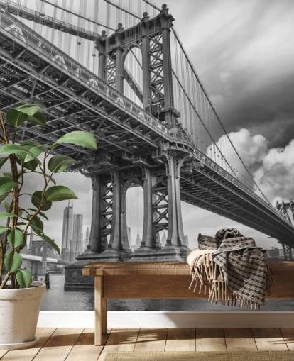zwart-wit Brooklyn Bridge muurschildering