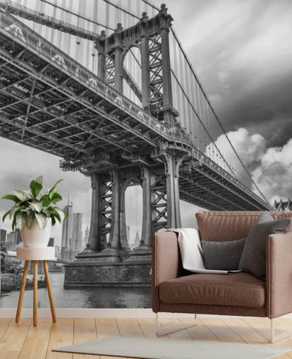 Black and White Brooklyn Bridge Wall Mural Black and White Brooklyn Bridge Wall Mural