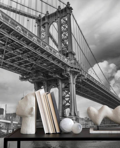 Sort og hvid Brooklyn Bridge vægmaleri