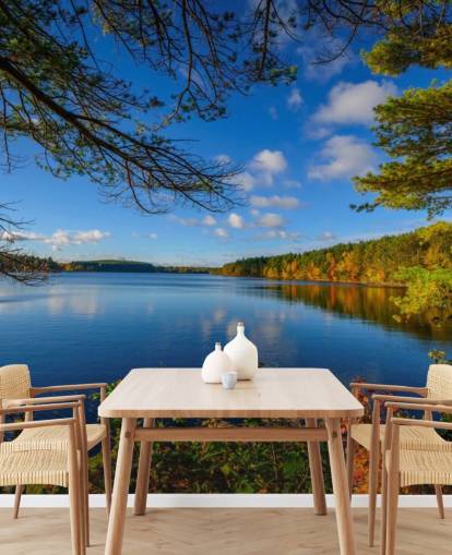 Vakker innsjø Side av skogveggen veggmaleri Vakker innsjø Side av skogveggen veggmaleri